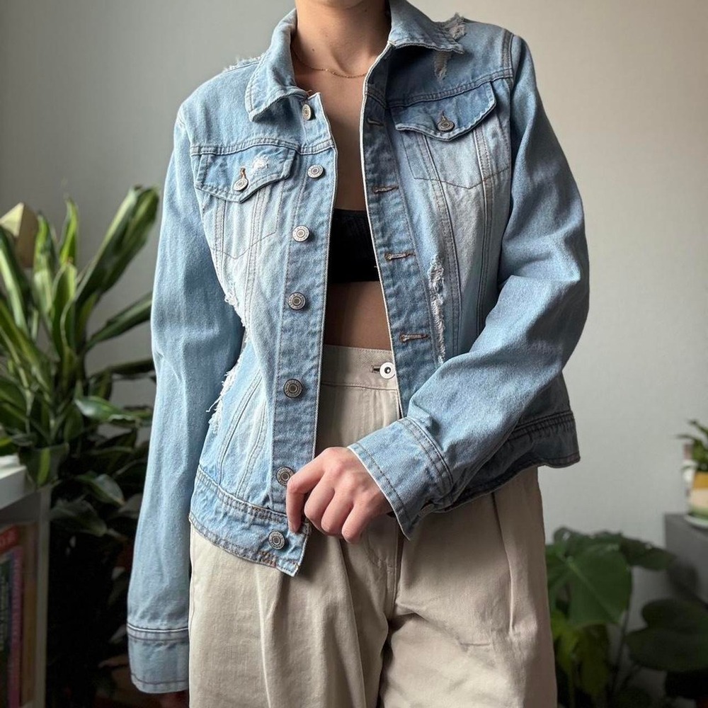 Denim Blvd Los Angeles Distressed Light Wash Denim Jacket DBJ50814 Blue Womens